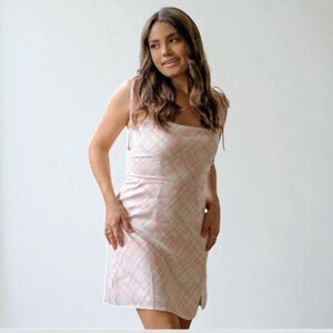 Pink Plaid Midi Dress Spaghetti Strap Square Neck Fit & Flare Cottagecore Trendy